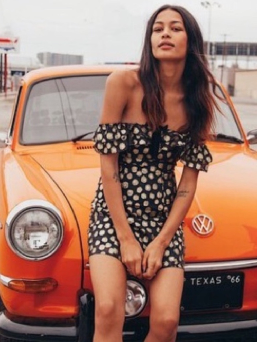 For Love and Lemons Lottie Ruffle Mini Gold Polkadot Black Dress size Small